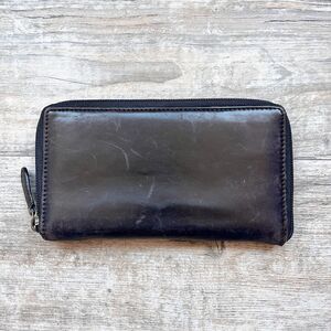 Vintage Brown Leather Zip Around Wallet Plaid Interior Organizer Bifold Classic